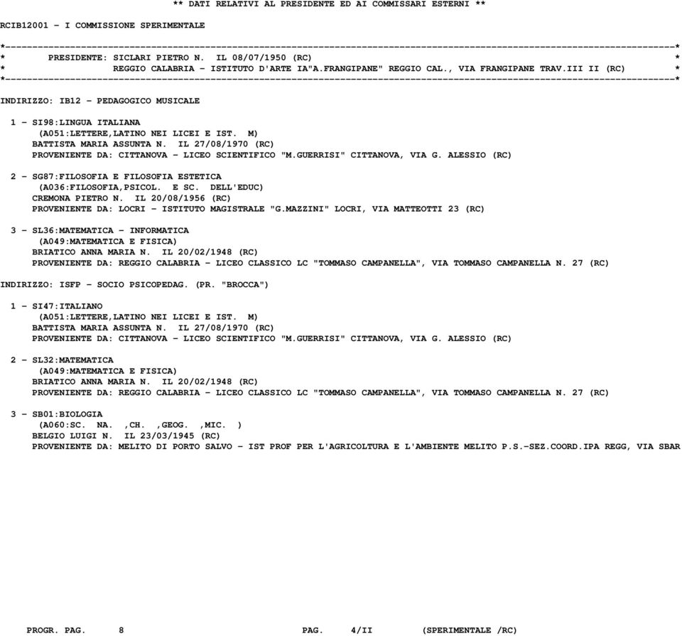 IL 27/08/1970 (RC) PROVENIENTE DA: CITTANOVA - LICEO SCIENTIFICO "M.GUERRISI" CITTANOVA, VIA G. ALESSIO (RC) 2 - SG87:FILOSOFIA E FILOSOFIA ESTETICA (A036:FILOSOFIA,PSICOL. E SC.