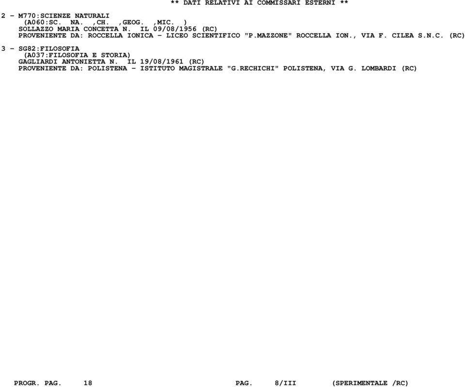 MAZZONE" ROCCELLA ION., VIA F. CILEA S.N.C. (RC) 3 - SG82:FILOSOFIA (A037:FILOSOFIA E STORIA) GAGLIARDI ANTONIETTA N.