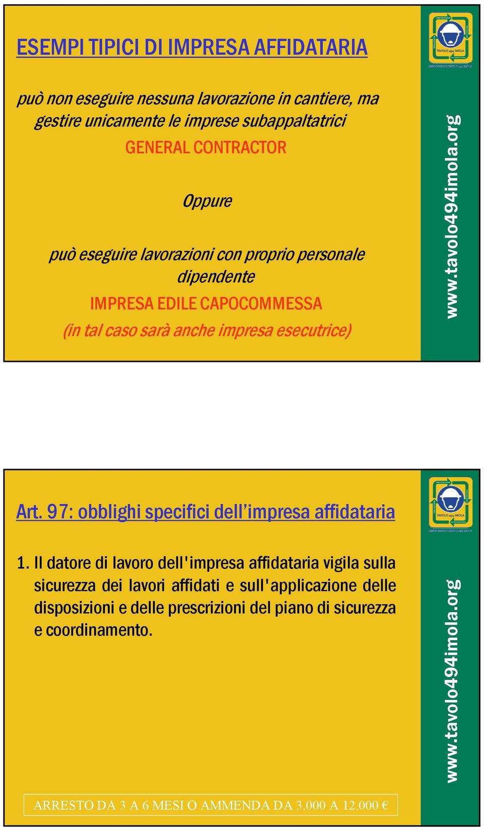 esecutrice) Art. 97: obblighi specifici dell impresa affidataria 1.