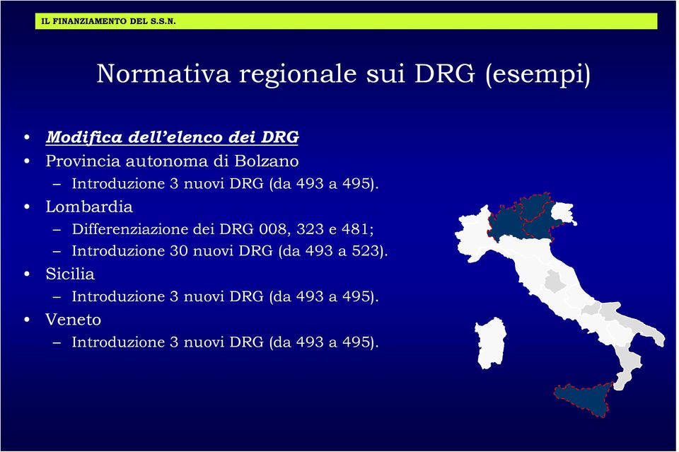 Provincia autonoma di Bolzano Introduzione 3 nuovi DRG (da 493 a 495).