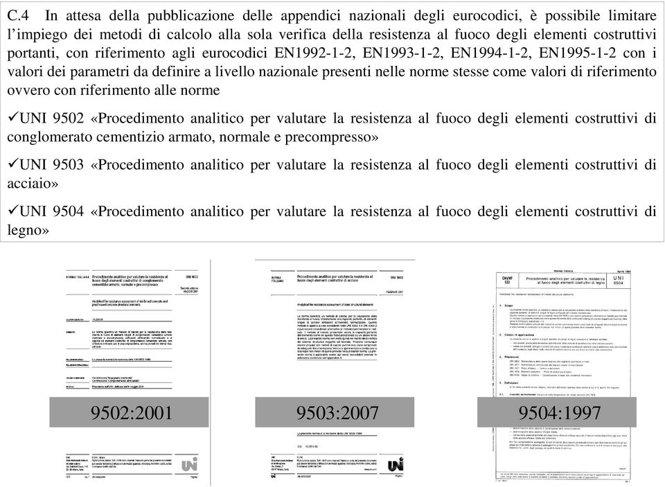 di riferimento ovvero con riferimento alle norme UNI 9502 «Procedimento analitico per valutare la resistenza al fuoco degli elementi costruttivi di conglomerato cementizio armato, normale e