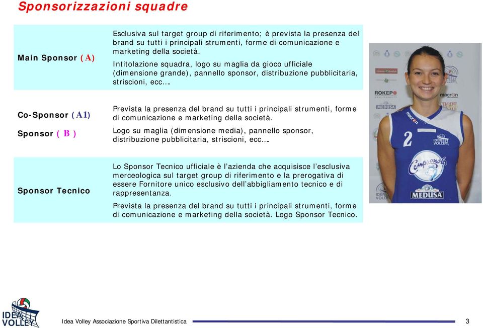 Co-Sponsor (A1) Sponsor ( B ) Prevista la presenza del brand su tutti i principali strumenti, forme di comunicazione e marketing della società.