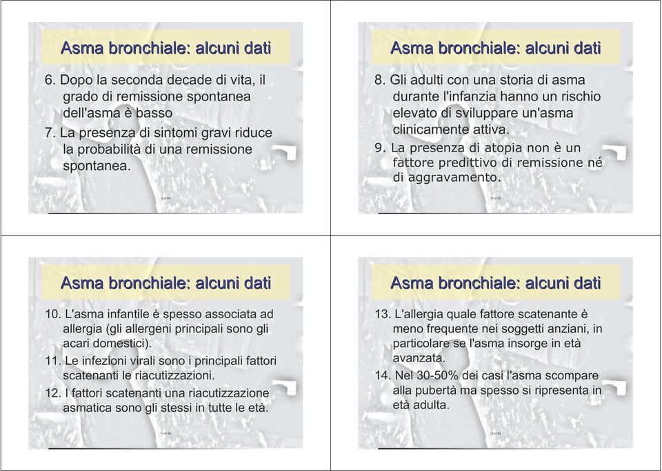 La presenza di atopia non è un fattore predittivo di remissione né di aggravamento. 9 of 95 10 of 95 Asma bronchiale: alcuni dati 10.