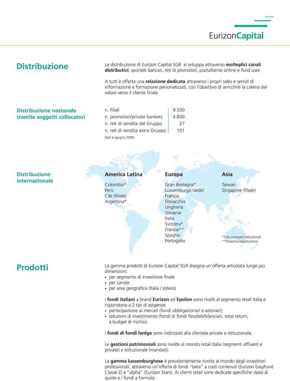 Distribuzione nazionale tramite soggetti collocatori n. filiali 9.500 n. promotori/private bankers 4.800 n. reti di vendita del Gruppo 27 n.