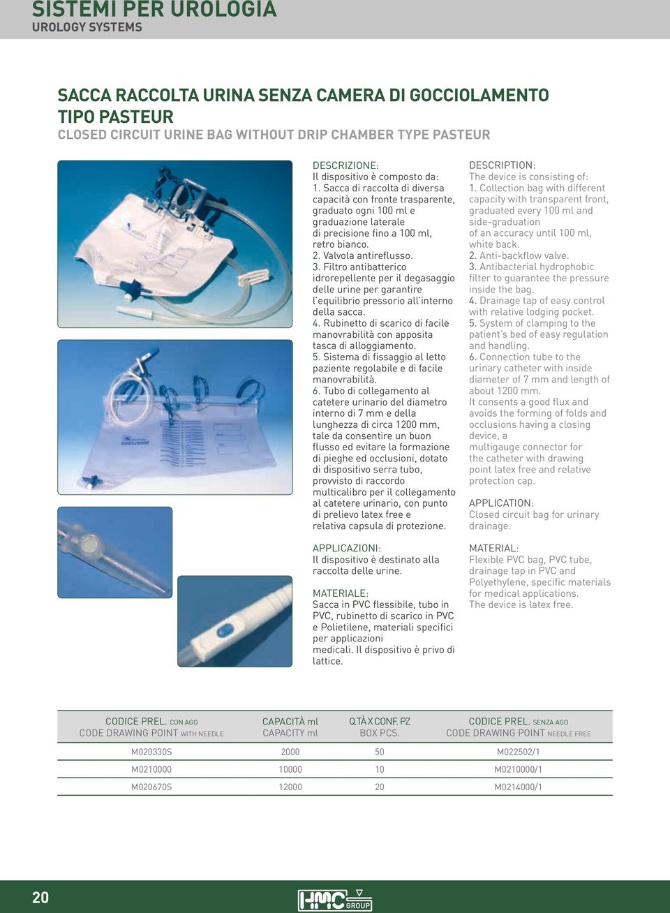 Filtro antibatterico idrorepellente per il degasaggio delle urine per garantire l equilibrio pressorio all interno della sacca. 4.