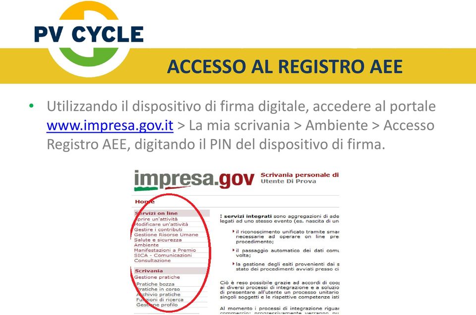 gov.it > La mia scrivania > Ambiente > Accesso