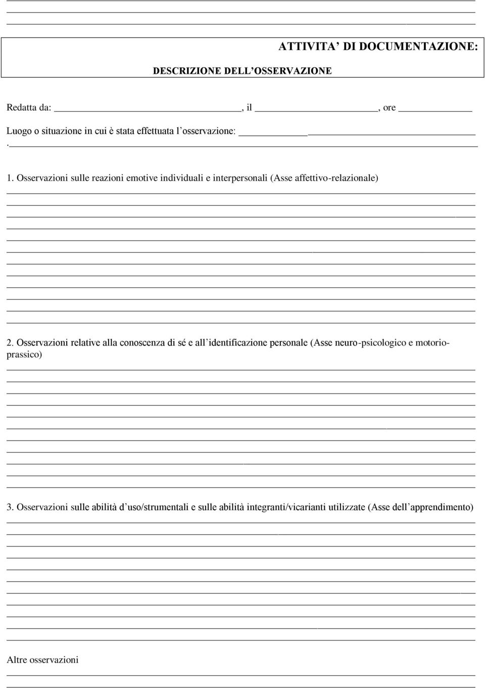 Osservazioni relative alla conoscenza di sé e all identificazione personale (Asse neuro-psicologico e motorioprassico) 3.