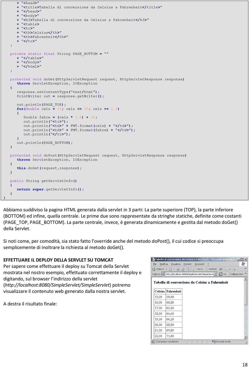 ServletException, IOException { response.setcontenttype( text/html ); PrintWriter out = response.getwriter(); out.println(page_top); for(double cels = 15; cels <= 35; cels += 1.