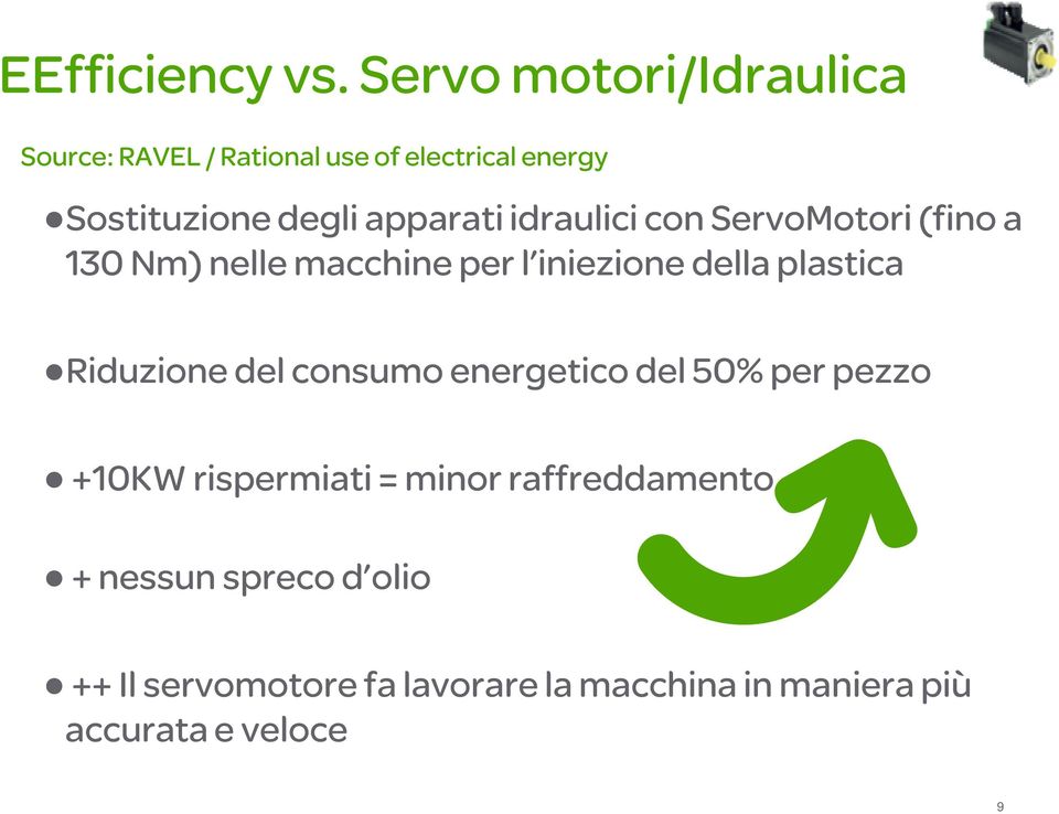 apparati idraulici con ServoMotori (fino a 130 Nm) nelle macchine per l iniezione della plastica