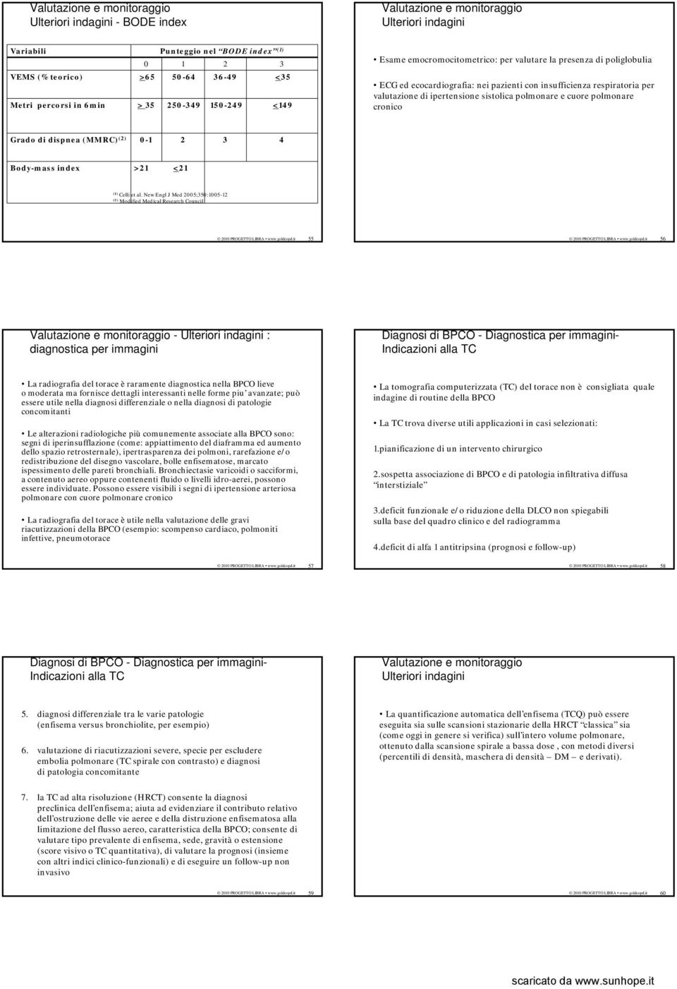 cronico Grado di dispnea (MMRC) (2) 0-1 2 3 4 Body-mass index >21 <21 (1) Celli et al. New Engl J Med 2005;350:1005-12 (2) Modified Medical Research Council 2010 PROGETTO LIBRA www.goldcopd.