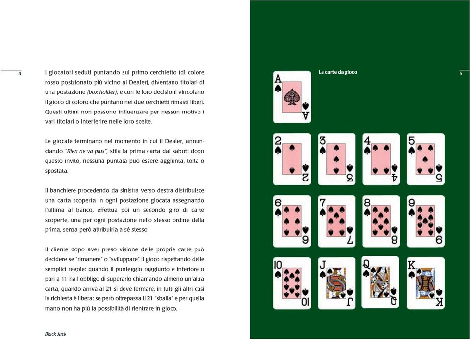 Le carte da gioco 5 Le giocate terminano nel momento in cui il Dealer, annunciando Rien ne va plus, sfila la prima carta dal sabot: dopo questo invito, nessuna puntata può essere aggiunta, tolta o