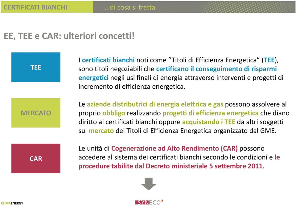 attraverso interventi e progetti di incremento di efficienza energetica.