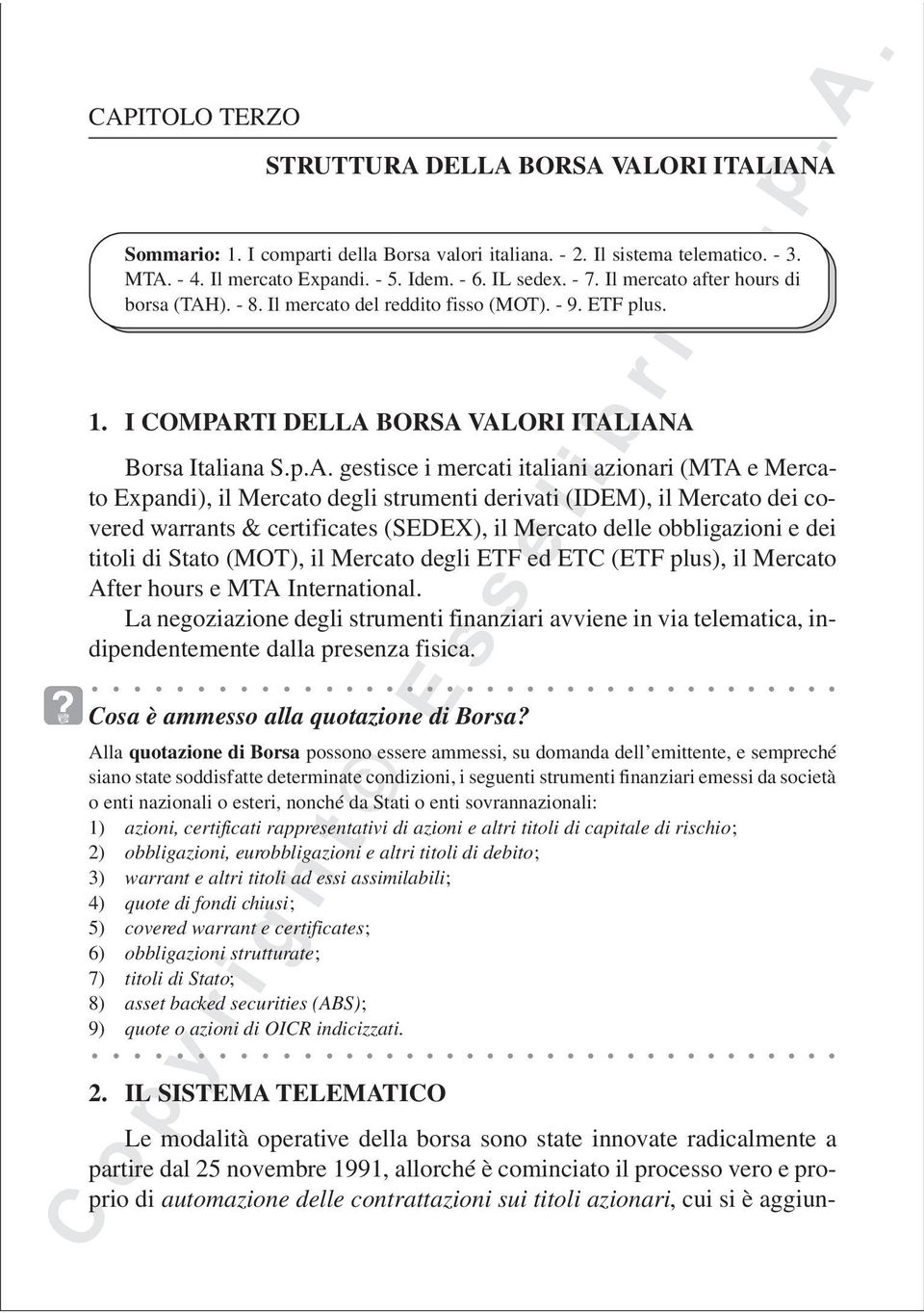 ). - 8. Il mercato del reddito fisso (MOT). - 9. ETF plus. 1. I COMPAR