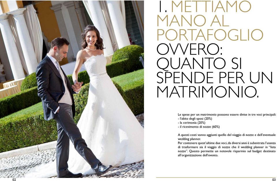 nozze (60%) A questi costi vanno aggiunti quello del viaggio di nozze e dell eventuale wedding planner.