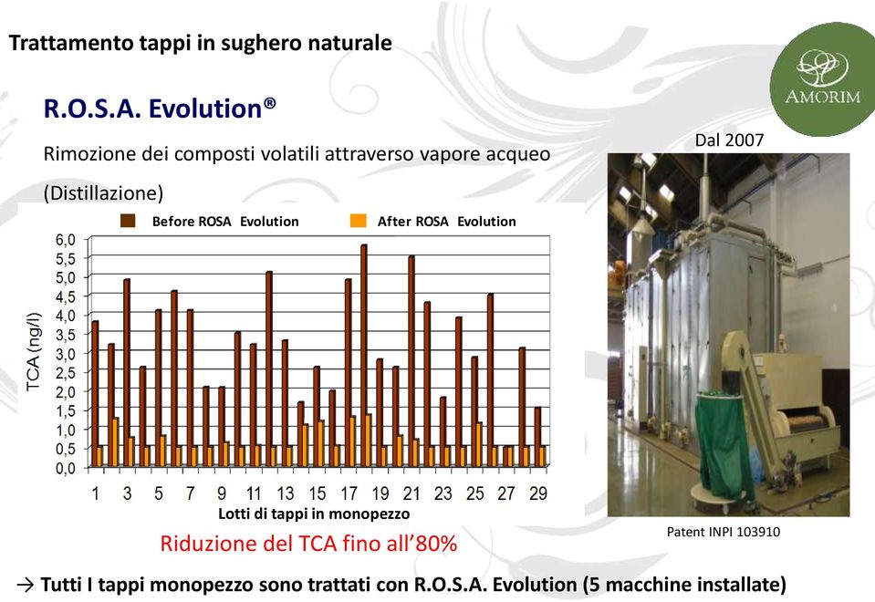 Before ROSA Evolution After ROSA Evolution Dal 2007 Lotti di tappi in monopezzo