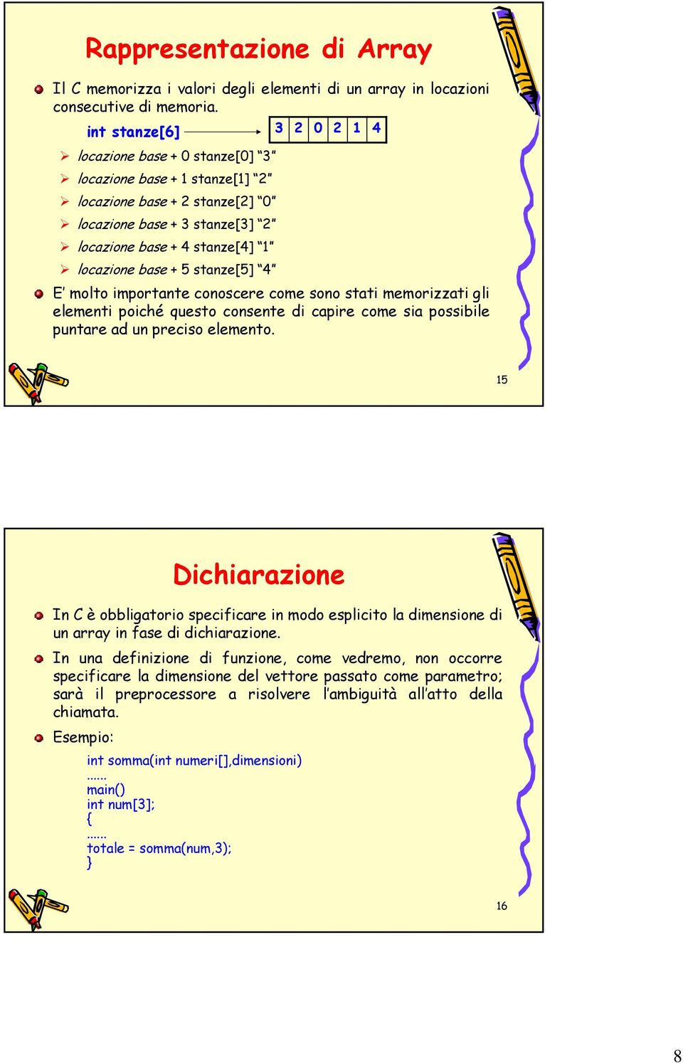 stanze[5] 4 E molto importante conoscere come sono stati memorizzati gli elementi poiché questo consente di capire come sia possibile puntare ad un preciso elemento.