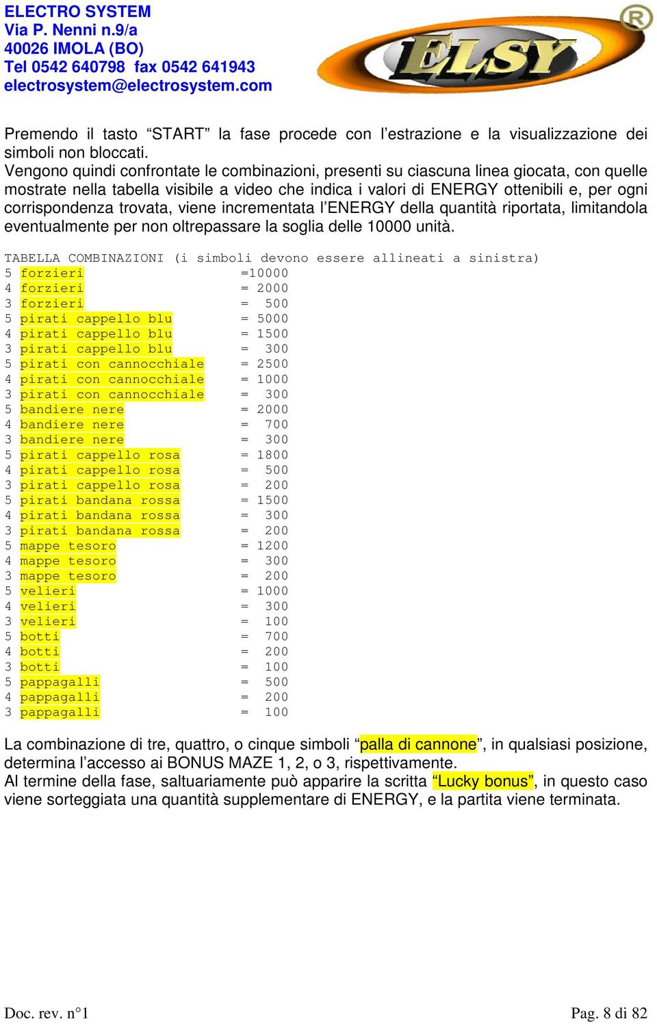 trovata, viene incrementata l ENERGY della quantità riportata, limitandola eventualmente per non oltrepassare la soglia delle 10000 unità.