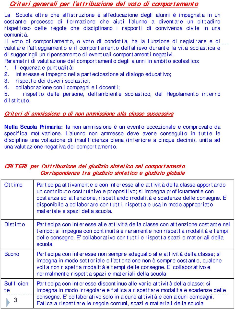 Il voto di comportamento, o voto di condotta, ha la funzione di registrare e di valutare l atteggiamento e il comportamento dell allievo durante la vita scolastica e di suggerirgli un ripensamento di