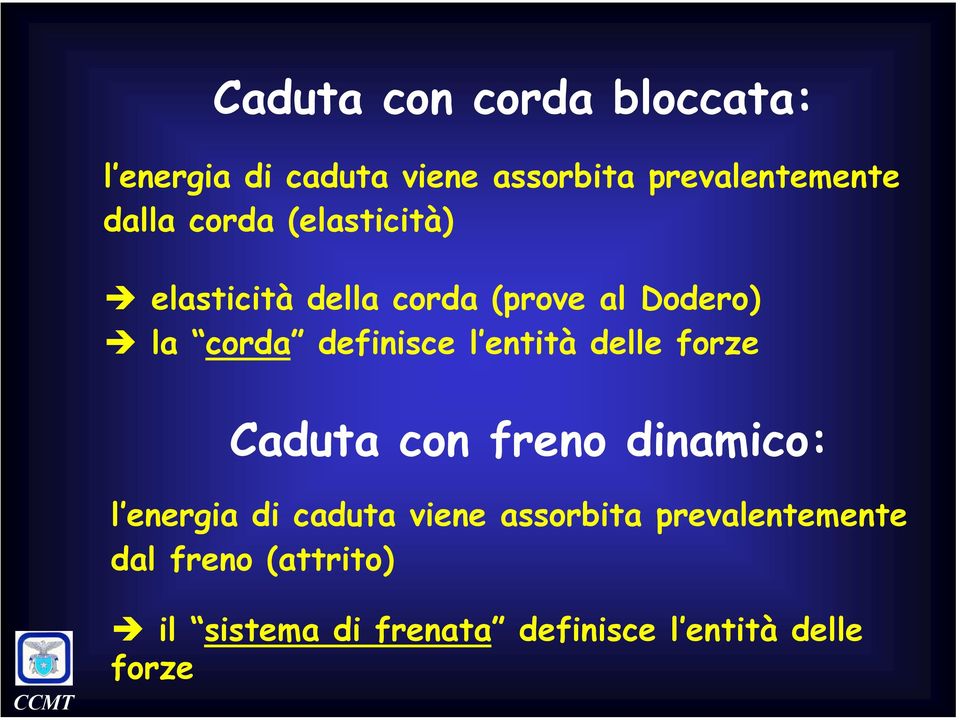 definisce l entità delle forze Caduta con freno dinamico: l energia di caduta viene