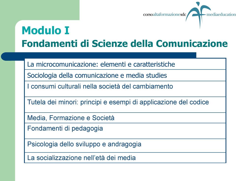 del cambiamento Tutela dei minori: principi e esempi di applicazione del codice Media, Formazione