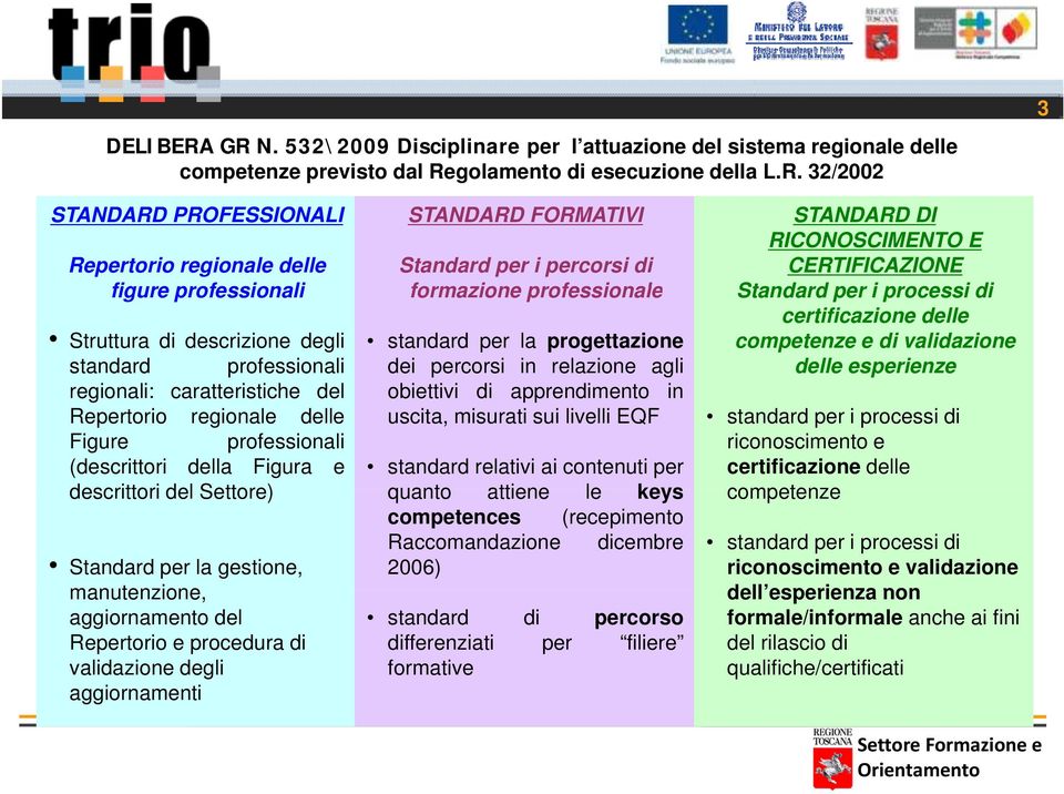 professionali Struttura di descrizione degli standard professionali regionali: caratteristiche del Repertorio regionale delle Figure professionali (descrittori della Figura e descrittori del Settore)