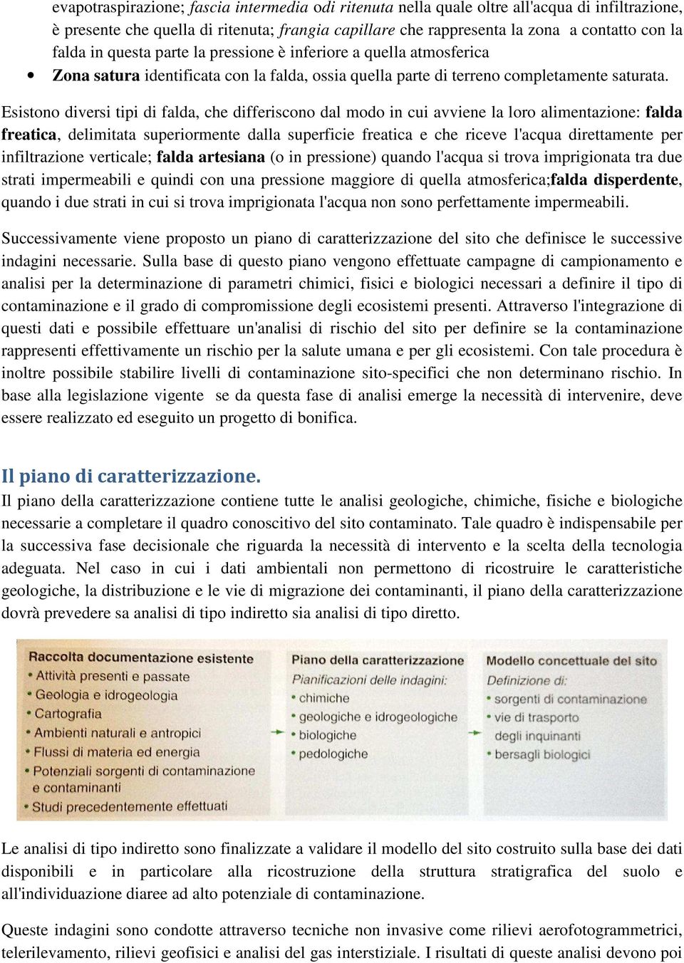 Esistono diversi tipi di falda, che differiscono dal modo in cui avviene la loro alimentazione: falda freatica, delimitata superiormente dalla superficie freatica e che riceve l'acqua direttamente