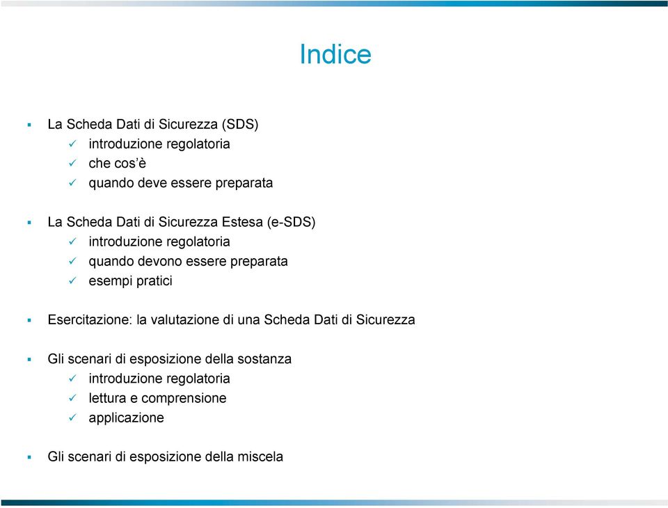 pratici Esercitazione: la valutazione di una Scheda Dati di Sicurezza Gli scenari di esposizione della