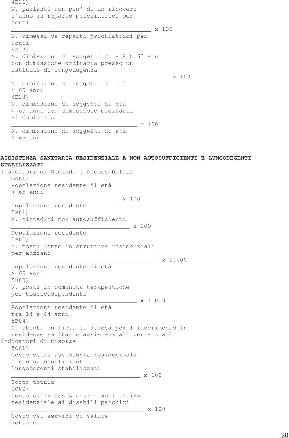 65 anni con dimissione ordinaria al domicilio x 100 di soggetti di età > 65 anni ASSISTENZA SANITARIA RESIDENZIALE A NON AUTOSUFFICIENTI E LUNGODEGENTI STABILIZZATI Indicatori di Domanda e