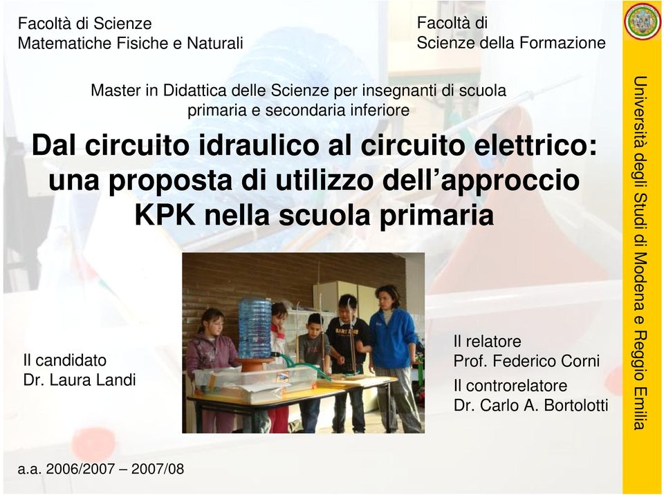 al circuito elettrico: una proposta di utilizzo dell approccio KPK nella scuola primaria Il candidato