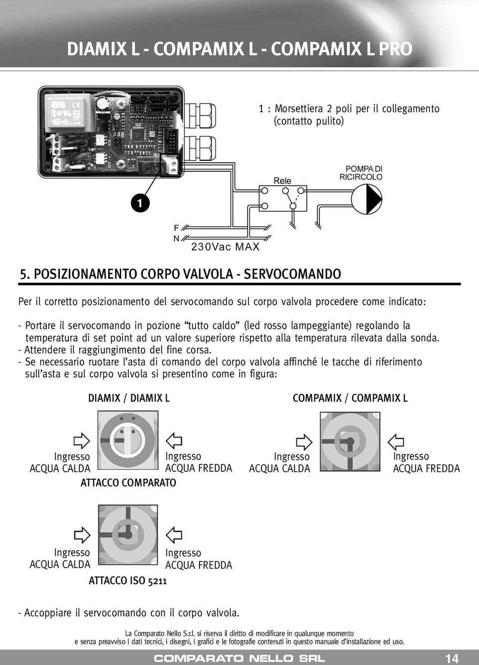 lampeggiante) regolando la temperatura di set point ad un valore superiore rispetto alla temperatura rilevata dalla sonda. - Attendere il raggiungimento del fine corsa.