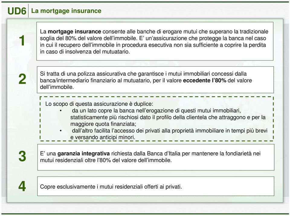 Si tratta di una polizza assicurativa che garantisce i mutui immobiliari concessi dalla banca/intermediario finanziario al mutuatario, per il valore eccedente l 80% del valore dell immobile.