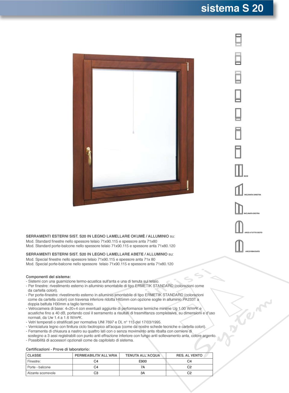 Special finestre nello spessore telaio 71x90.115 e spessore anta 71x 80 Mod. Special porte-balcone nello spessore telaio 71x90.115 e spessore anta 71x80.