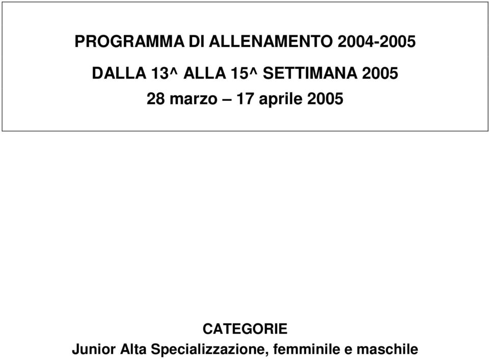 marzo 17 aprile 2005 CATEGORIE Junior