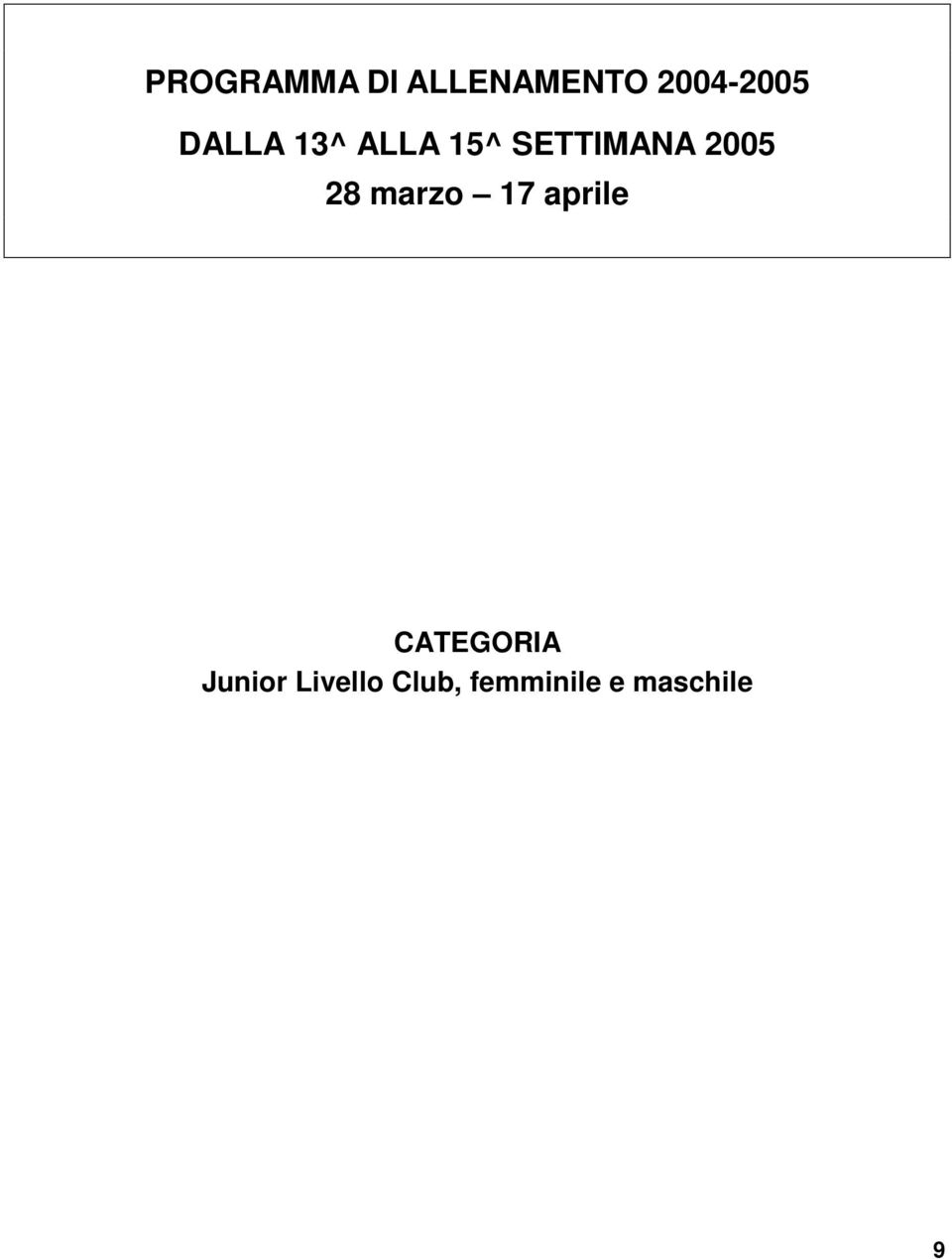 28 marzo 17 aprile CATEGORIA Junior