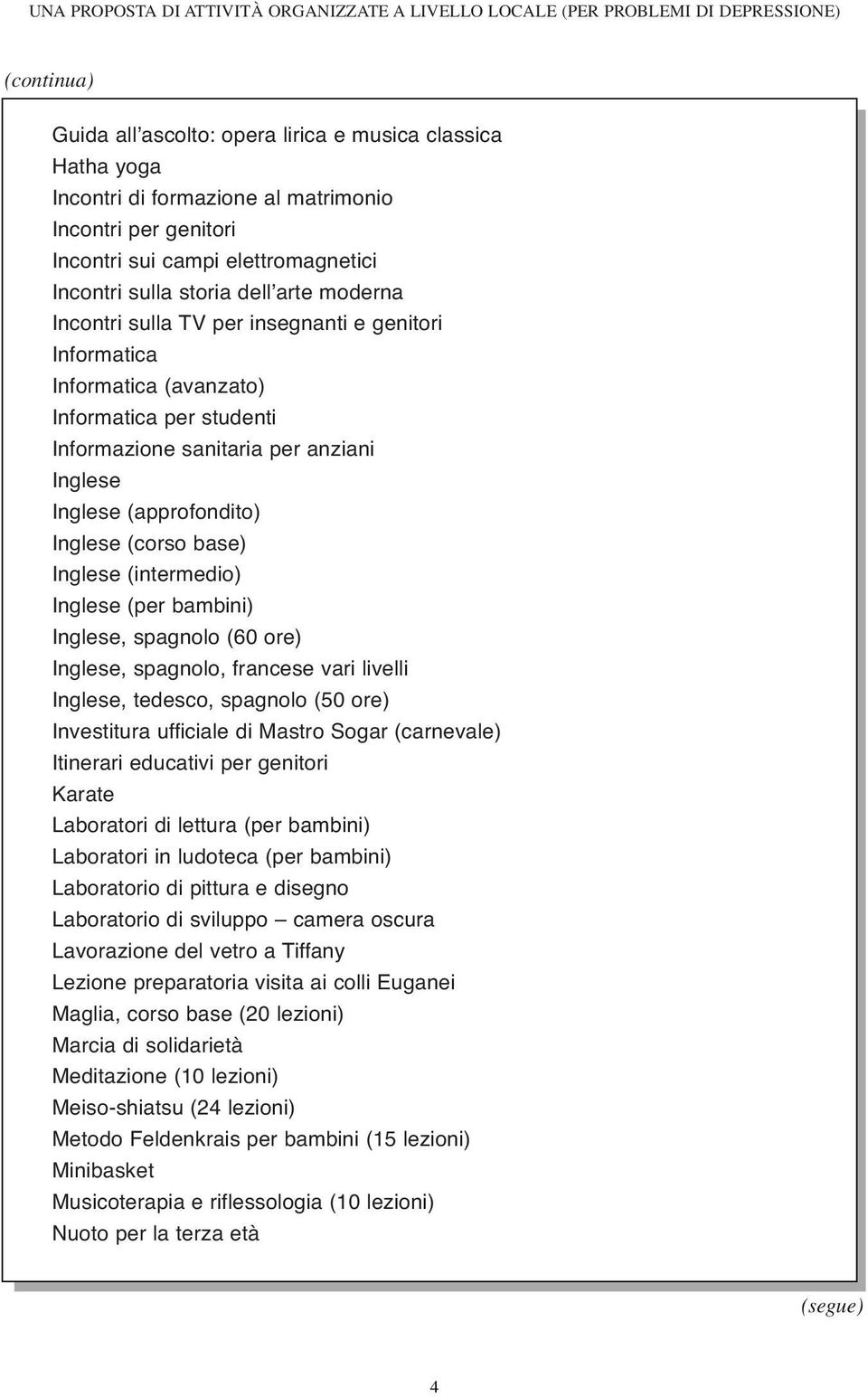 (intermedio) Inglese (per bambini) Inglese, spagnolo (60 ore) Inglese, spagnolo, francese vari livelli Inglese, tedesco, spagnolo (50 ore) Investitura ufficiale di Mastro Sogar (carnevale) Itinerari