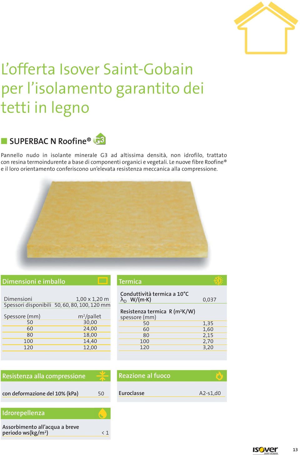 Dimensioni e imballo Dimensioni 1,00 x 1,20 m Spessori disponibili 50, 60, 80, 100, 120 mm Spessore (mm) m 2 /pallet 50 30,00 60 24,00 80 18,00 100 14,40 120 12,00 Termica onduttività termica a 10 λ