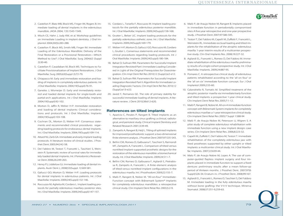 Immediate Loading of the Edentulous Mandible: Delivery of the Final Restoration or a Provisional Restoration Which Method to Use? J Oral Maxillofac Surg 2004;62 (Suppl 2):30-40. 5.