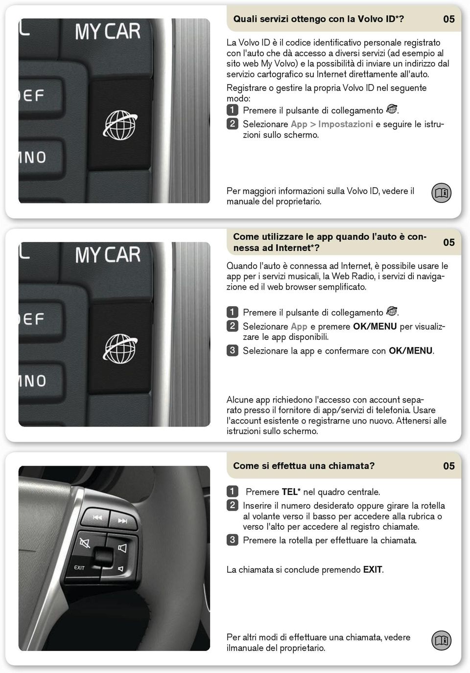cartografico su Internet direttamente all'auto. Registrare o gestire la propria Volvo ID nel seguente modo: Premere il pulsante di collegamento.