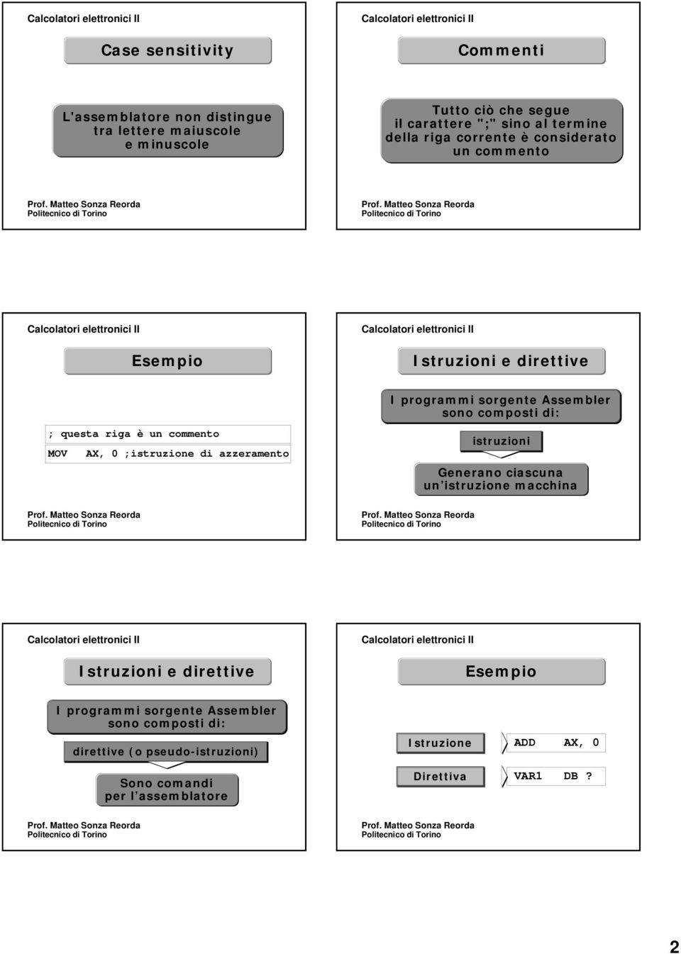 azzeramento I programmi sorgente Assembler sono composti di: istruzioni Generano ciascuna un istruzione macchina Istruzioni e direttive I