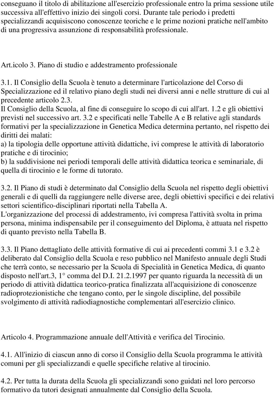 Piano di studio e addestramento professionale 3.1.