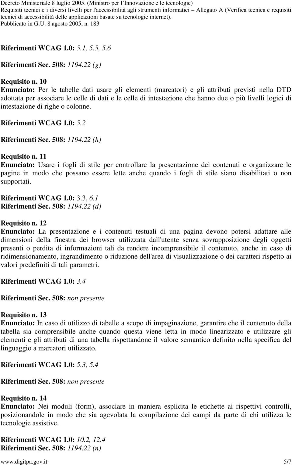 logici di intestazione di righe o colonne. Riferimenti WCAG 1.0: 5.2 Riferimenti Sec. 508: 1194.22 (h) Requisito n.