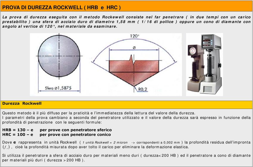 Durezza Rockwell Questo metodo è il più diffuso per la praticità e l immediatezza della lettura del valore della durezza.