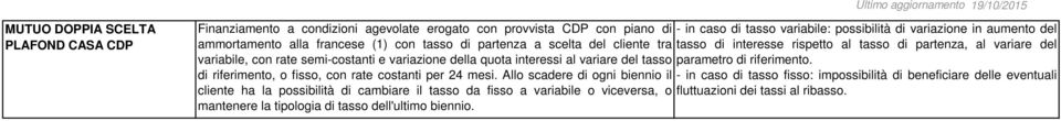 interessi al variare del tasso riferimento. di riferimento, o fisso, con rate costanti per 24 mesi.