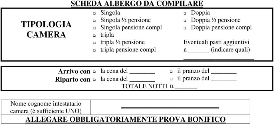 con la cena del Riparto con la cena del TOTALE NOTTI Doppia Doppia ½ pensione Doppia pensione compl