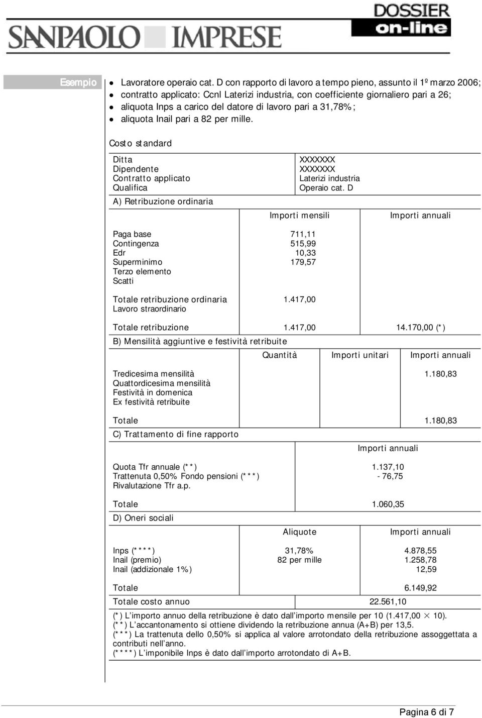 pari a 31,78%; aliquota Inail pari a 82 per mille.