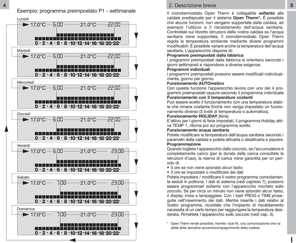 É possibile che alcune funzioni, non vengano supportate dalla caldaia, ad esempio l utilizzo e il riscaldamento dell acqua sanitaria.