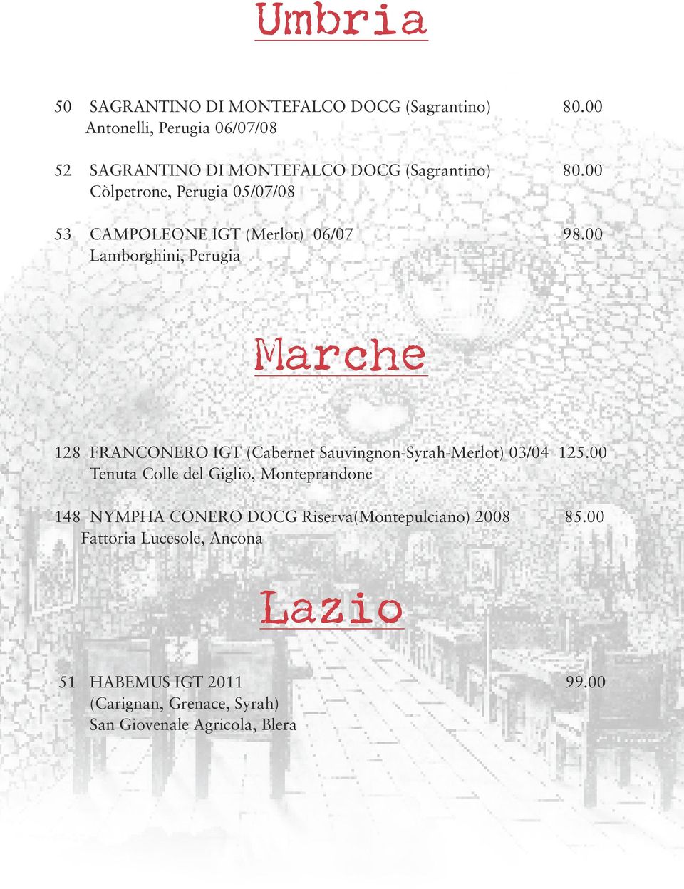00 Còlpetrone, Perugia 05/07/08 53 CAMPOLEONE IGT (Merlot) 06/07 98.