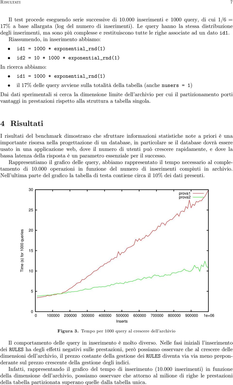 Riassumendo, in inserimento abbiamo: id1 = 1000 * exponential_rnd1) id2 = 10 * 1000 * exponential_rnd1) In ricerca abbiamo: id1 = 1000 * exponential_rnd1) il 17% delle query avviene sulla totalità