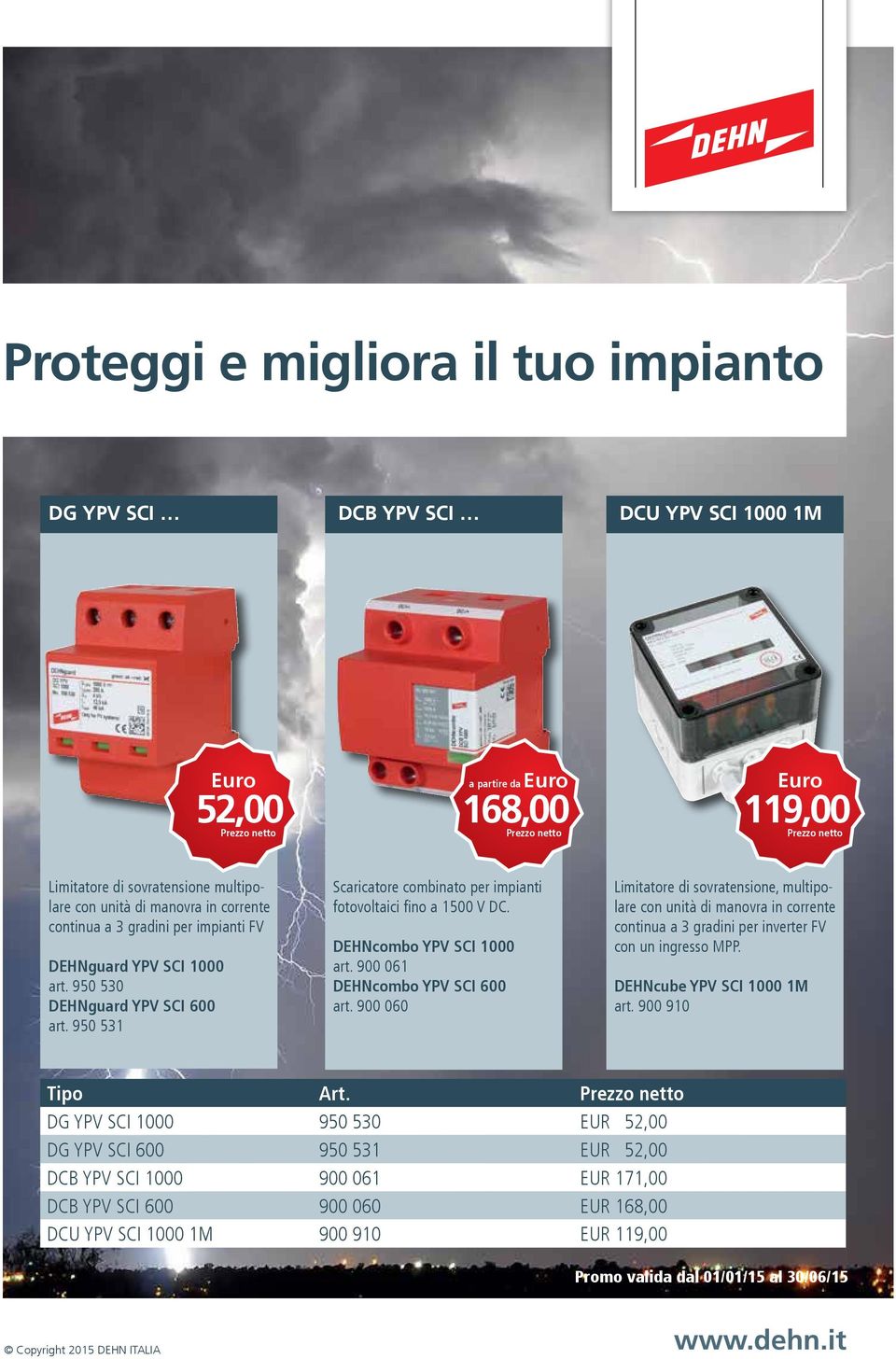 950 531 Scaricatore combinato per impianti fotovoltaici fino a 1500 V DC. DEHNcombo YPV SCI 1000 art. 900 061 DEHNcombo YPV SCI 600 art.