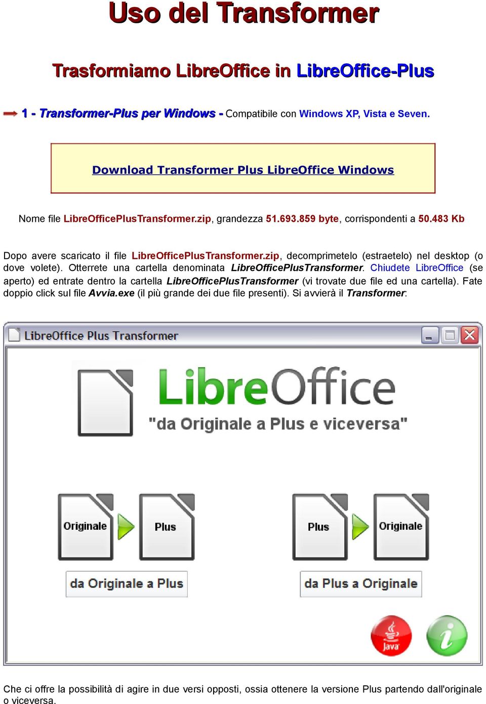 zip, decomprimetelo (estraetelo) nel desktop (o dove volete). Otterrete una cartella denominata LibreOfficePlusTransformer.